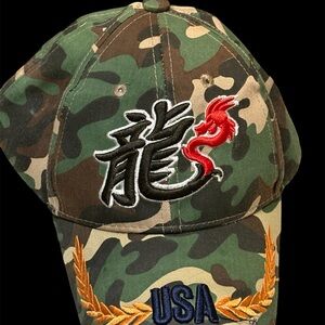 Camouflage Dragon Embroidered Hat with Chinese symbols
